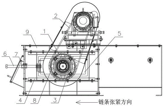 埋刮板輸送機(jī)機(jī)頭張緊結(jié)構(gòu)