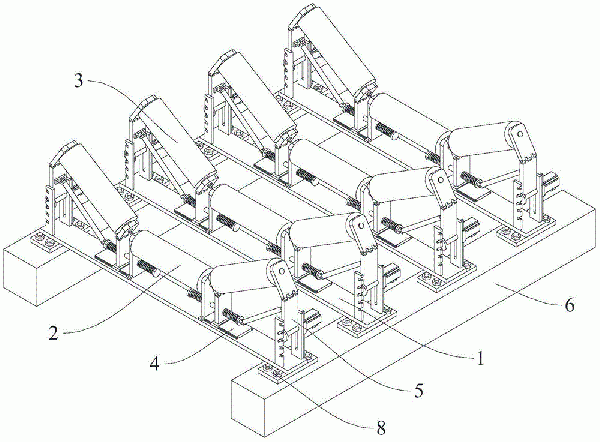 圓管帶式輸送機(jī)用自動(dòng)調(diào)節(jié)過(guò)渡托輥組