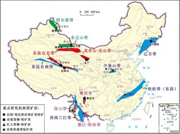 中國(guó)鈷-鎳礦床地質(zhì)分布規(guī)律略圖